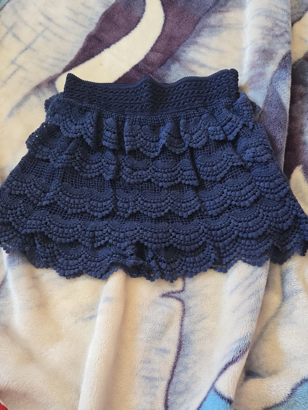 Women's Navy Crochet Tiered Mini Skirt